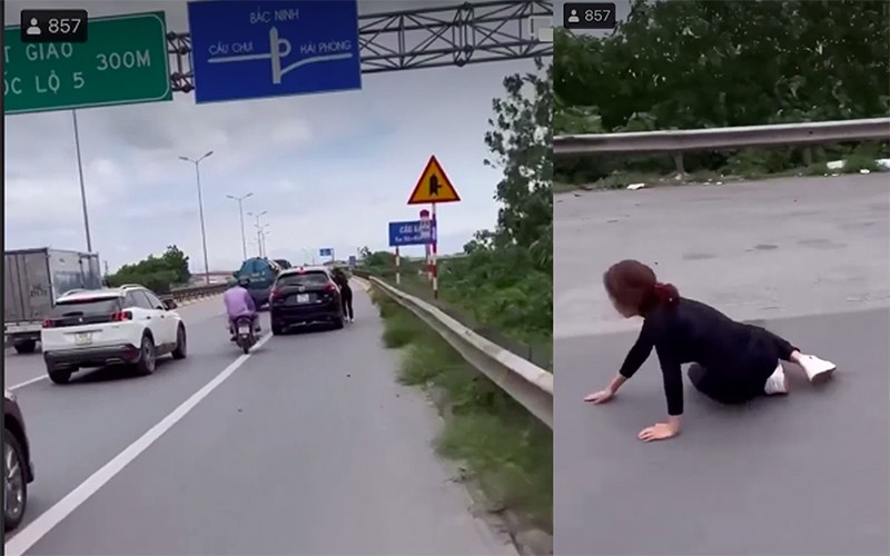 Thật may mán khi người phụ nữ ngã xuống đường đã không bị bánh xe trèn qua