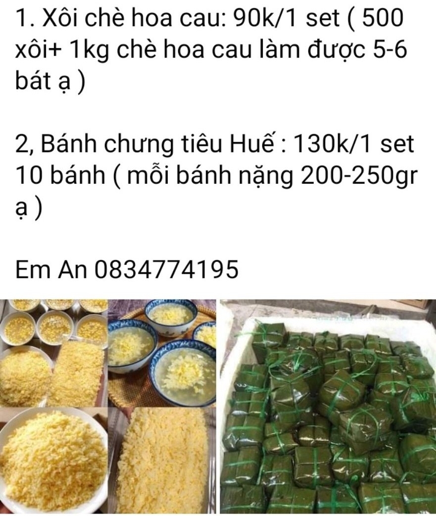 Xôi, chè, bánh chưng cũng được đăng bán trên các chợ online