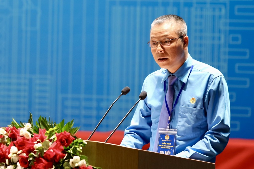 Ông Phan Tuấn Anh, Chủ tịch Công đoàn Công ty Honda Việt Nam phát biểu tham luận tại diễn đàn