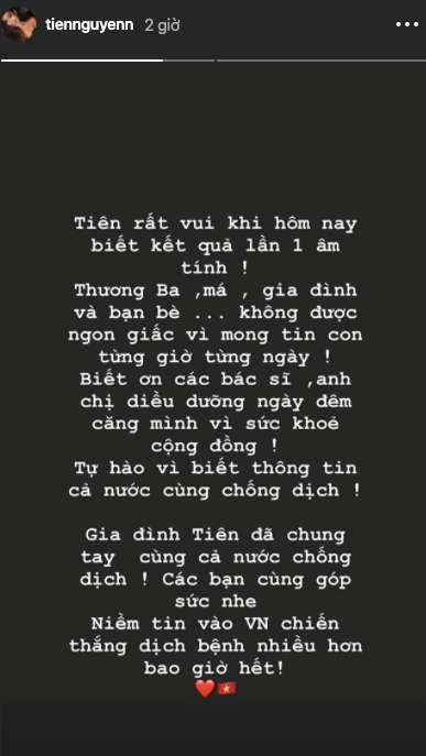 Ái nữ hàng hiệu Tiên Nguyễn thông báo âm tính lần 1 với SARS-CoV-2 - 1 Ái nữ hàng hiệu Tiên Nguyễn thông báo âm tính lần 1 với SARS-CoV-2 - 1