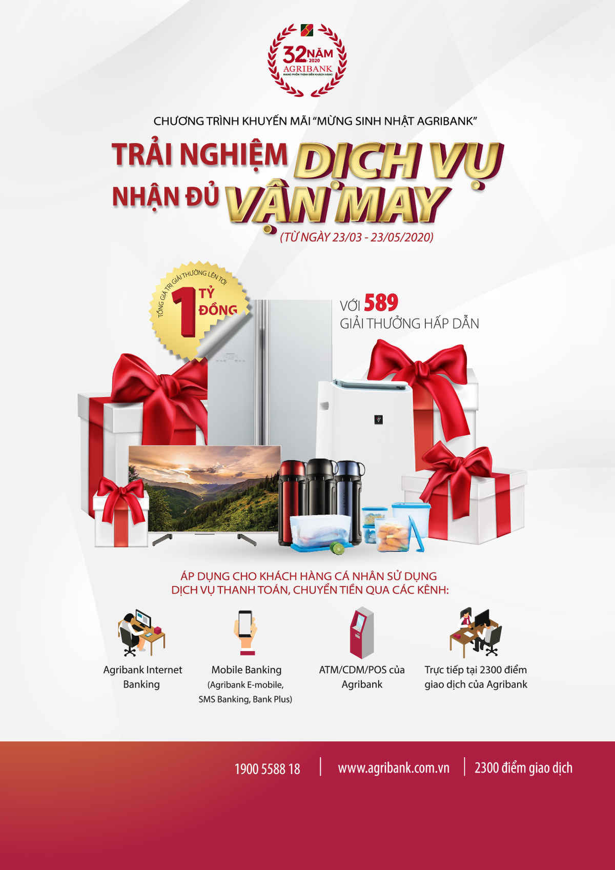 Trải nghiệm dịch vụ Agribank có cơ hội nhận hơn 580 giải thưởng tổng trị giá 01 tỷ đồng