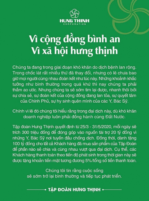 Tập đoàn Hưng Thịnh tài trợ 20 tỷ đồng cho y, bác sỹ nơi tuyến đầu chống dịch