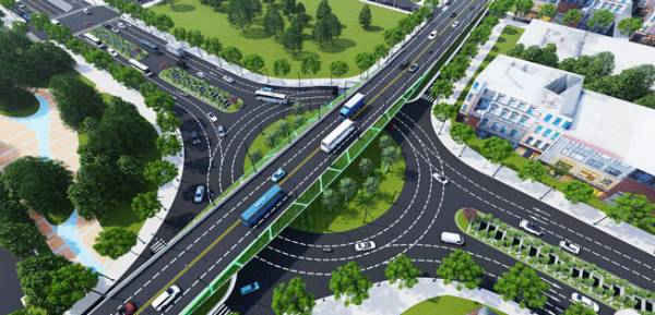 Công trình nút giao phía Tây cầu Trần Thị Lý bao gồm các hạng mục cầu, hầm chui, đường dẫn các tuyến đường 2-9; Duy Tân; Núi Thành