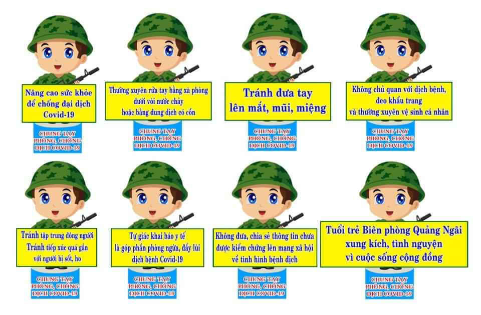 Banner mẫu h&igrave;nh ch&uacute; bộ đội, với c&aacute;c khẩu hiệu tuy&ecirc;n truyền x&uacute;c t&iacute;ch, ngắn gọn, dễ hiểu