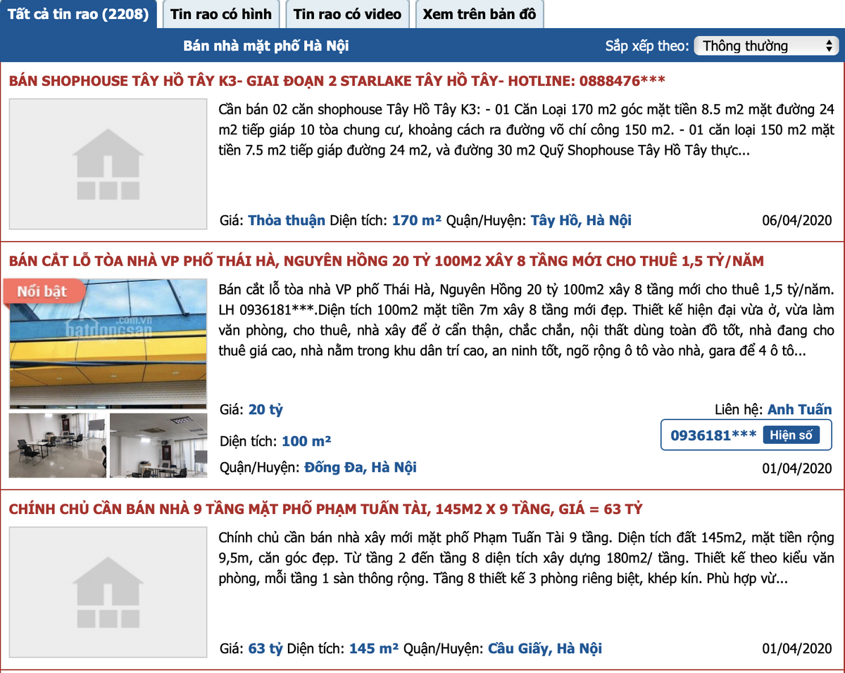 Đua nhau rao b&aacute;n nh&agrave; mặt tiền.