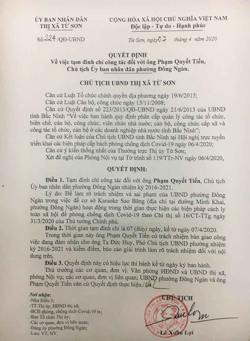 Đình chỉ công tác chủ tịch phường để quán karaoke hoạt động trong mùa dịch - 1
