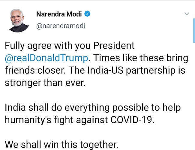 Tổng thống Mỹ cảm ơn Ấn Độ vì hợp tác đối phó Covid-19