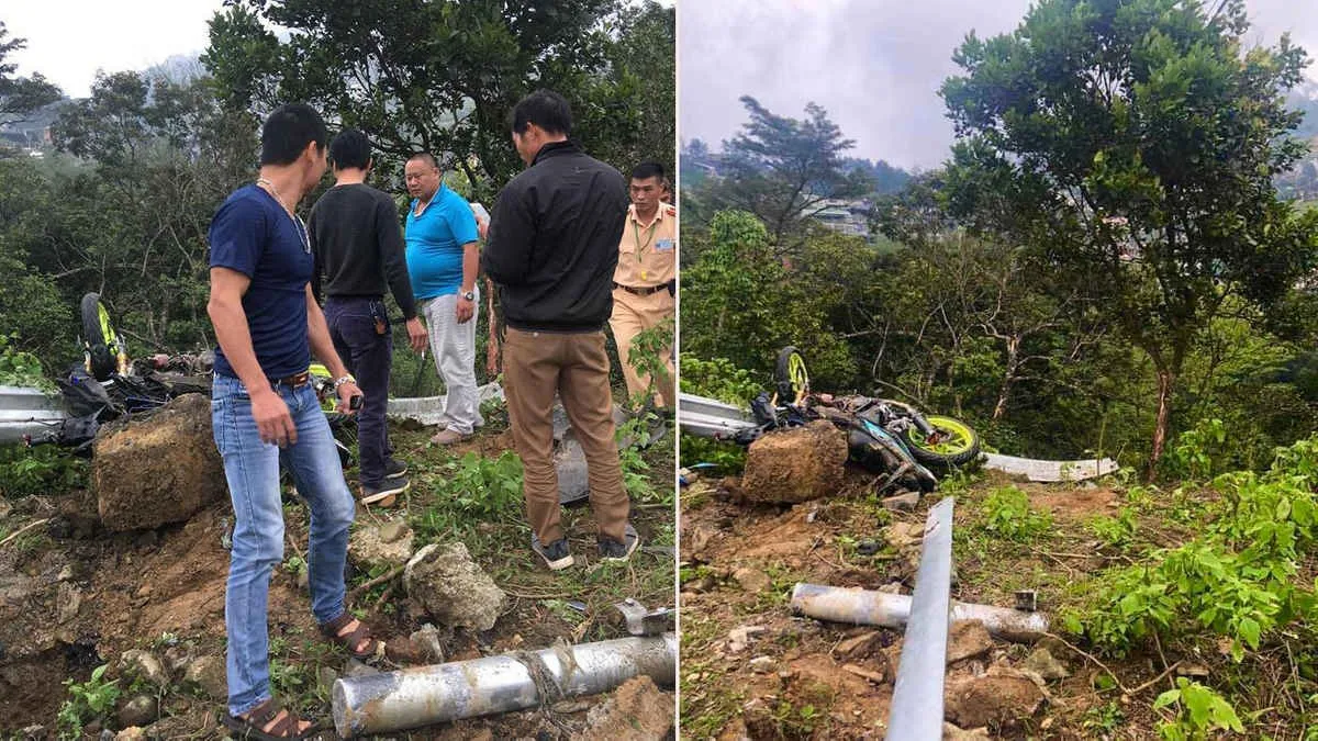 &Ocirc; t&ocirc; đ&acirc;m xe m&aacute;y rồi lao xuống vực ở Tam Đảo khiến 4 người chết - 1