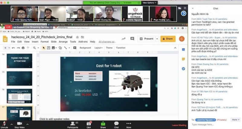 Các đội tham dự cuộc thi Hack Cô Vy trình bày sản phẩm theo hình thức trực tuyến