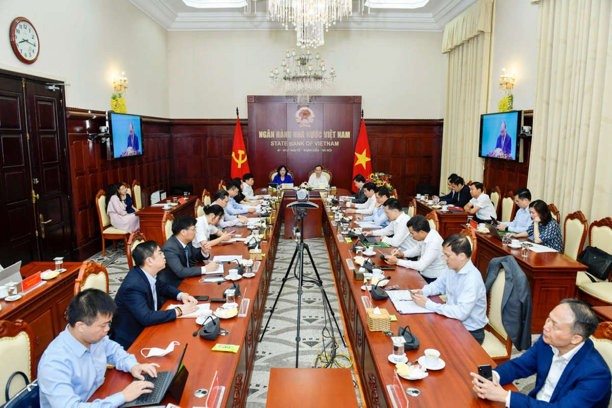 To&agrave;n cảnh Hội nghị tại điểm cầu trụ sở NHNN Việt Nam