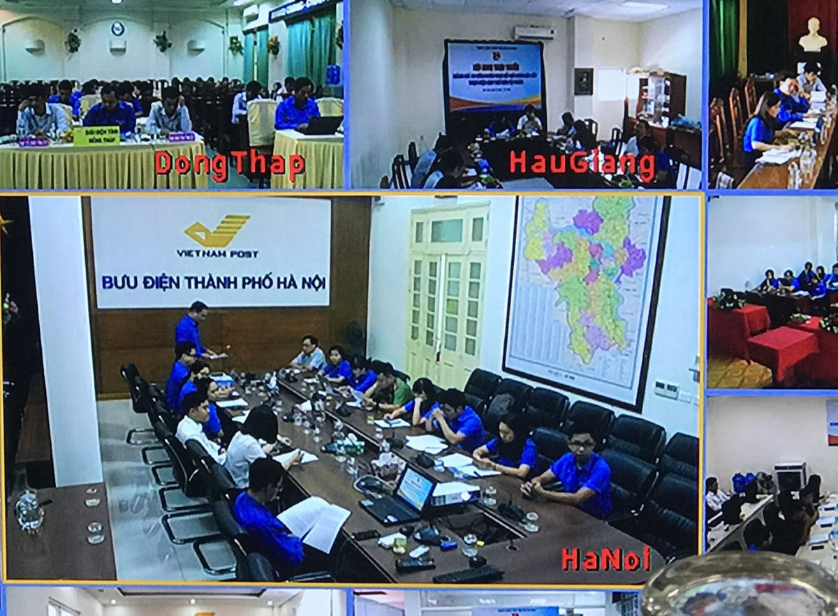 C&aacute;c điểm cầu trong Hội nghị trực tuyến đ&aacute;nh gi&aacute; kết quả 10 năm Đo&agrave;n TNCS Hồ Ch&iacute; Minh c&aacute;c cấp thực hiện Quy chế c&aacute;n bộ Đo&agrave;n