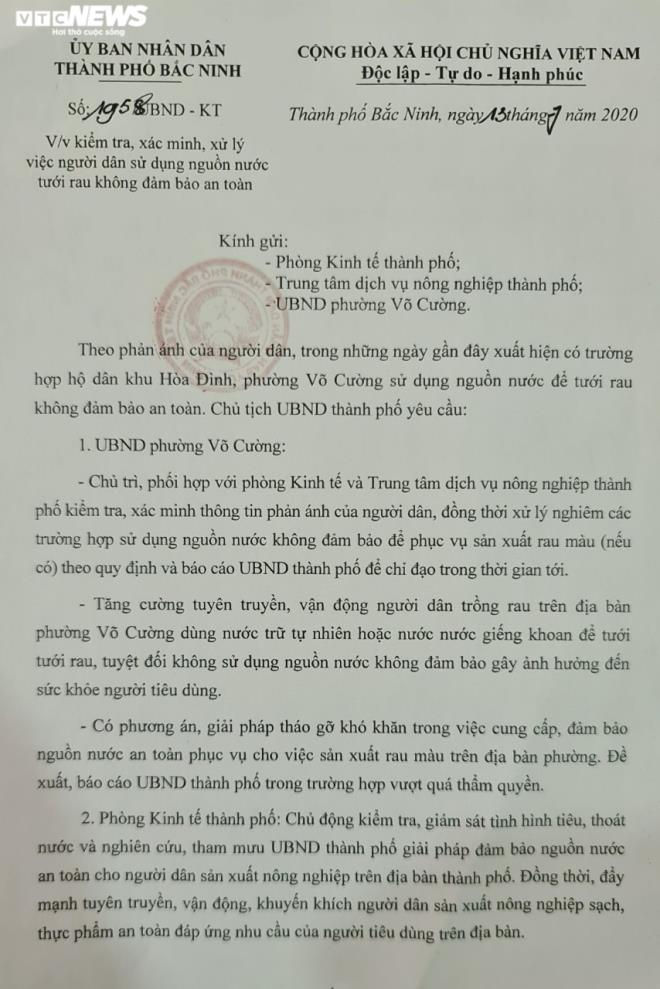 Nông dân tưới rau bằng nước thải ô nhiễm: Chủ tịch TP Bắc Ninh chỉ đạo xử lý - 1