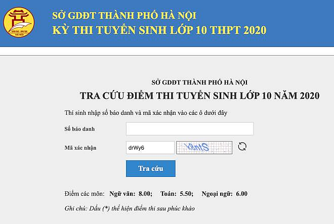 Tra cứu điểm thi vào lớp 10 ở Hà Nội