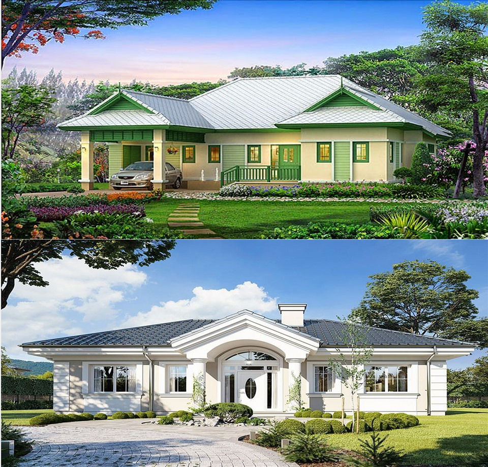 Mẫu thiết kế nhà cấp 1 đẹp 100m2 kết hợp sân vườn. Đồ họa: Tuệ Nghi